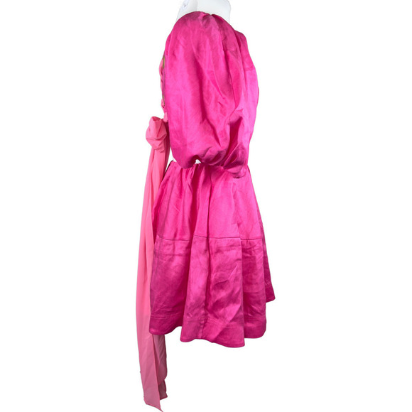 NWT Aje Admiration Hot Pink Balloon Sleeve Corset LaceUp Bow Mini Dress‎ US4|AU8 - Picture 9 of 13